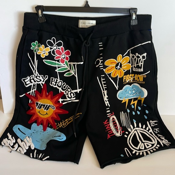 First Row XL Graffiti style Patchwork Shorts - Picture 1 of 5